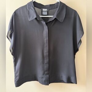 Women’s Black DKNY Short-Sleeve Button-Up Blouse.